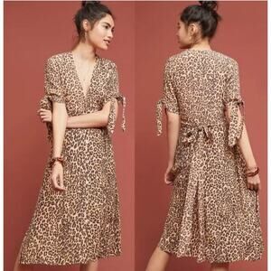 🔴Faithfull The Brand Marie Louise Midi Dress 4 Mila‎ Animal Print Tie Sash V